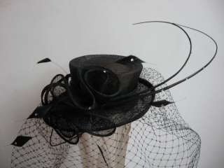 Sinamay Fascinator Hat w/Veil & Stones, Black or White Color 4 Bridal 