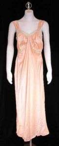 Vintage Peach Rayon Satin Nightgown 1940’S  