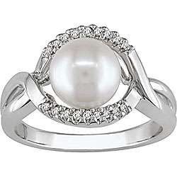   Cultured Freshwater Pearl and Diamond Ring (7 8 mm)  Overstock