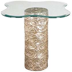   Rubbed Silver Leaf Finish Flower Glass Accent Table  Overstock
