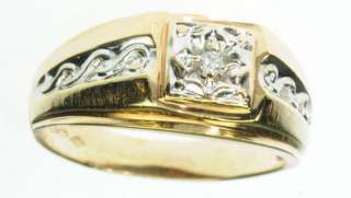 MENS 10K SOLID YELLOW GOLD DIAMOND SOLITAIRE BAND ESTATE RING J209119 
