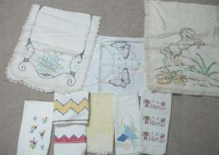 Vintage Dresser Scarves & 6 Hand Towels Embroidered  