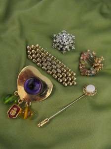 Lot 5 Vintage Lovely Assorted Goldtone Rhinestone Brooch Stick Pins C 