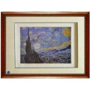  Framed Chinese Silk Embroidery: The Starry Night 18.5x22 