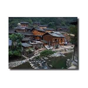  Wooden Houses Duliu River Xijiang China Giclee Print