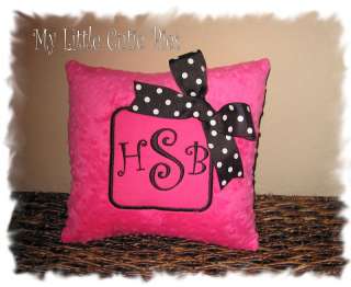 Custom Monogram Fuschia Hot Pink Minky Dot Pillow  