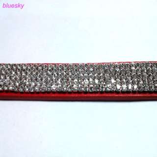 DOG COLLARS 5 Row RHINESTONE RED LEATHER LARGE size L  