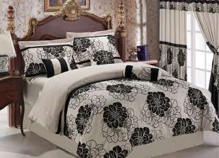   and Black Floral Flocking 7Pc Comforter Set King Size 20568  