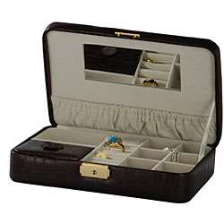 Chocolate Brown Faux Croc Travel Jewelry Case  