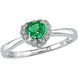 10k White Gold Diamond and Created Emerald Heart Ring  