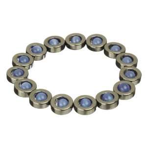  Hematite Circles with Blue Cats Eye Accents Bracelet, 7.5 