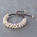 Freshwater Pearls Cluster White Bloom Cotton Rope Bracelet (Thailand 