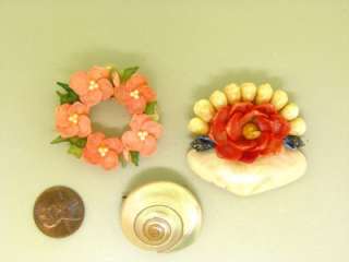   ALL SEASHELL PEARL ENAMEL OPERCULUM VINTAGE BROOCHES HAND CRAFTED PINS