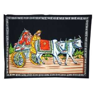 Indian Cotton Hand Painted Pretty Village Cart Wall Hanging Tapestry 