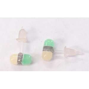  Green & Pale Yellow Bean Plastic Earrings 