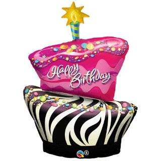 Funky Zebra Birthday Cake Foil Balloon