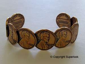 COIN BRACELET Cuff ~ Solid Copper Real Coins PENNY  
