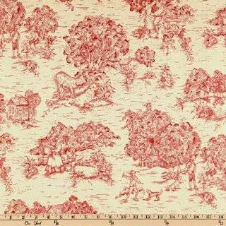 Waverly Rustic Life Crimson Red on Off white Background Toile Fabric 