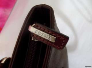 FOSSIL Dark Brown Small Nubuc Leather Satchel Bag Purse Handbag  