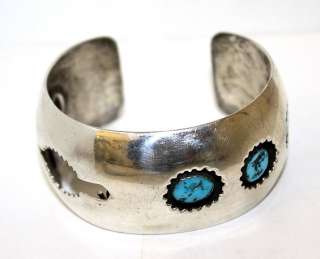   SILVER TURQUOISE SHADOWBOX STYLE NATIVE AMERICAN INDIAN WATCH CUFF