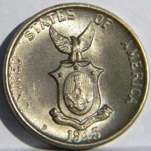 US PHILIPPINES 1945 S 5 Centavos, last year of issue; shiny BU; lot 