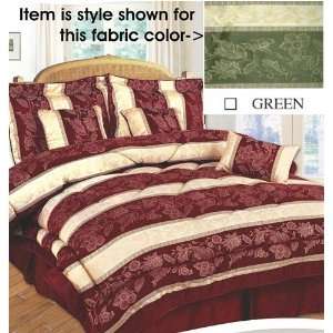  7pc Green Luxury Queen Size Jacquard Comforter Bed in a 