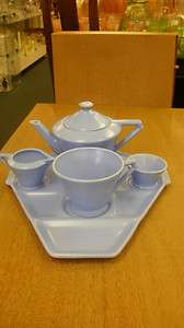   Cauldon Blue Breakfast Tea Set Tray, Teapot, Creamer/Sugar & Cup