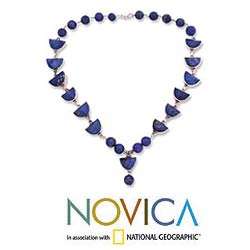 Silver/ Lapis Lazuli Blue Moon Y Necklace (India)  Overstock