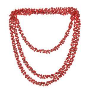  Super Lustrous Round Red Millet Bead Long Necklace: Arts 