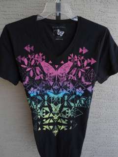 NEW WOMENS JUST MY SIZE GRAPHIC TEE BLACK WITH GLITZY BUTTERFLIE 