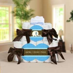   Baby Elephant   2 Tier Personalized Square   Baby Shower Diaper Cake