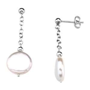   White Freshwater Cultured Coin Pearl Earrings: Katarina: Jewelry