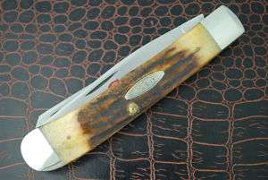 CASE XX 2 DOT 1978 RED SCROLL STAG TRAPPER KNIFE 5254  