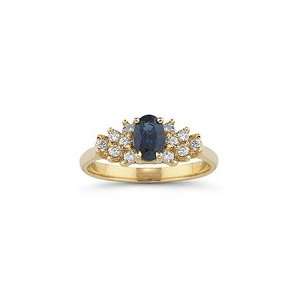  0.18 Ct Diamond & 0.60 Cts Blue Sapphire Ring in 14K 