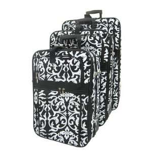  Black Trim Damask 3 Piece Luggage Set 