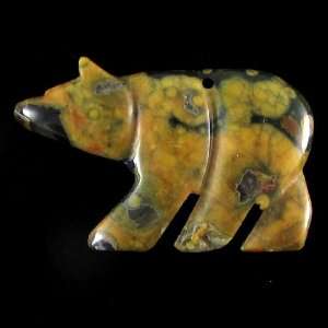50mm rhyolite carved bear pendant bead S1 