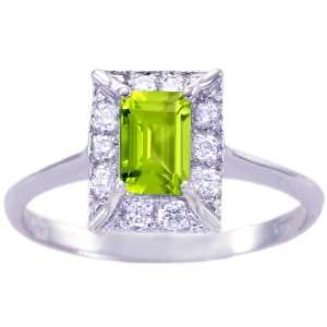   White Gold Diamond and Octagon Gemstone Engagement Ring Peridot, size8