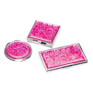  Pink Paisley Collection Mirror, Pill Box & Business Card 