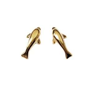  18K Gold Plated Dolphin Fish Stud Earrings Jewelry