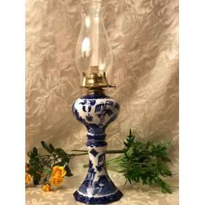 BLUE WILLOW PORCELAIN HURRICANE LAMP