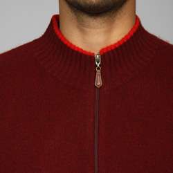 Oggi Moda Mens Cranberry Cashmere Zip front Sweater  