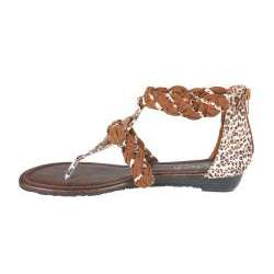   by Beston Womens LEAH 07 Camel Leopard T strap Gladiator Sandals