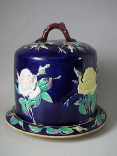 Majolica roses cheese dome & stand  