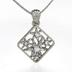   Pressed Flower Pendant, Sterling Silver Necklace with Diamond: Jewelry