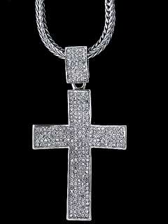 ICED OUT W/GOLD CZ CROSS PENDANT W/36 FRANCO CHAIN  