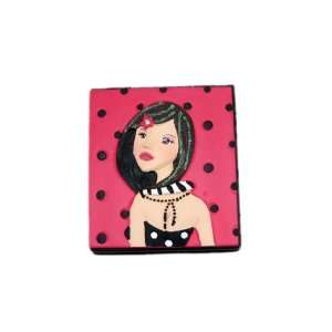   Compact Double Mirror Brunette Girl with Red Flower and Black Dress