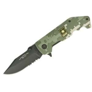   Part Serrated Linerlock Knife with Camo Handles