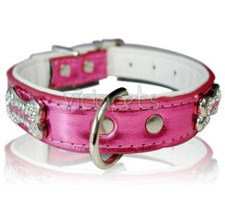 17 21 Pink Leather Rhinestone bones dog collar Large  