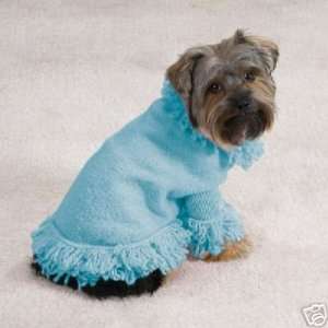 AIR BLUE Stretch Knit Fringed Dog Sweater Coat ExLARGE:  