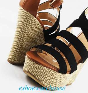Black Tan Espadrilles Simply Cutie Chic Wedges Strappy Sandals Closed 